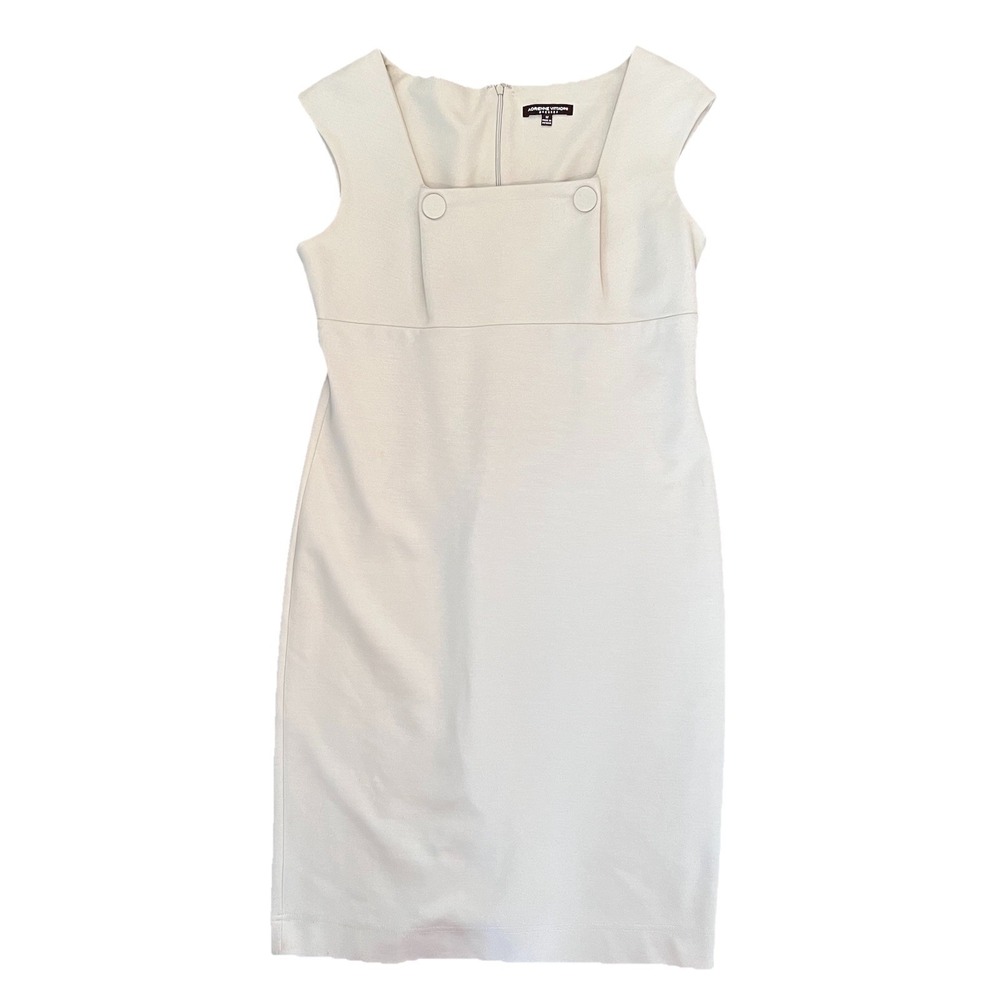 Adrienne Vittadini Dress Womens 12 Sleeveless Sheath Square Neck Beige Slimming
